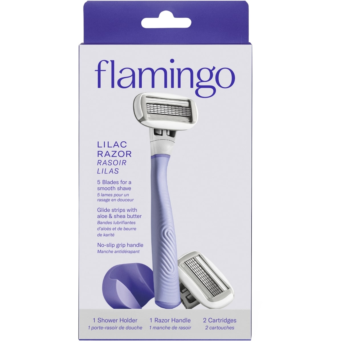 rasoir pour femmes à 5 lames Flamingo – 1 manche de + 2 cartouches rechange Lilas