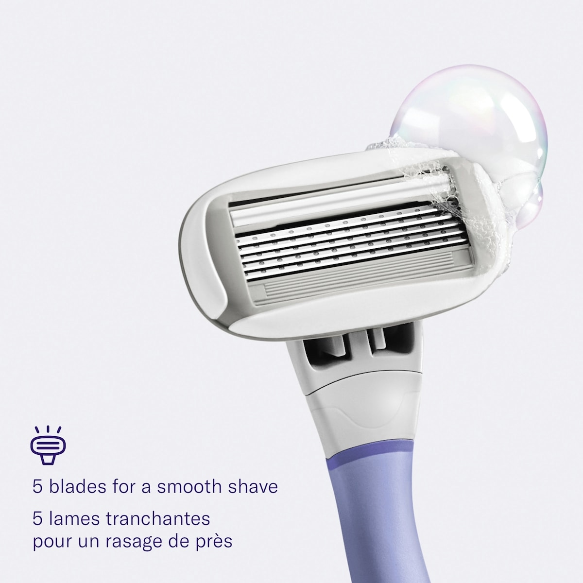 rasoir pour femmes à 5 lames Flamingo – 1 manche de + 2 cartouches rechange Lilas