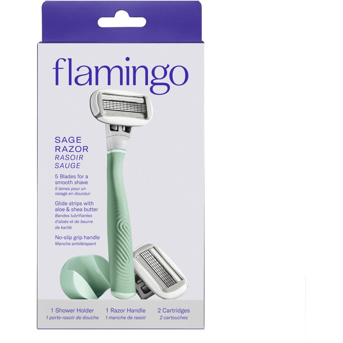 Flamingo 5-Blade Women's Razor - 1 Razor Handle + 2 Razor Blade Refills - Sage 5 ea
