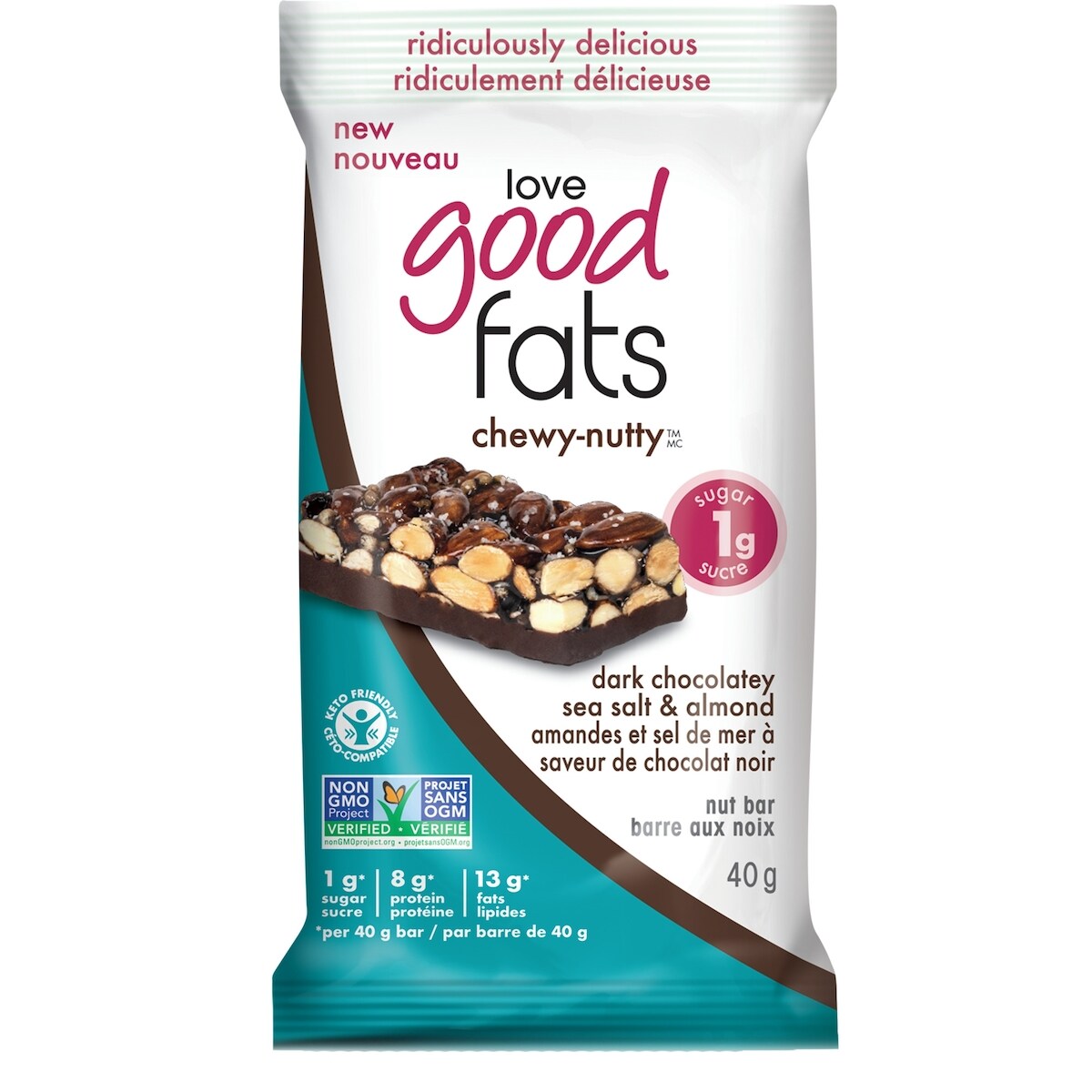 Chewy Nutty Amandes et sel de mer à saveur de chocolat noir