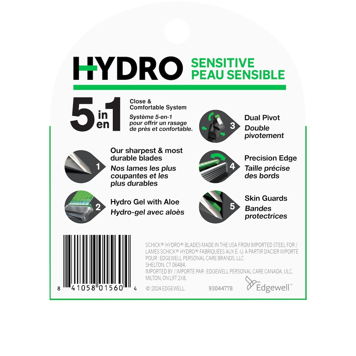 Cartouches de lames Schick Hydro Skin Comfort pour hommes avec gel apaisant pour peaux sensibles