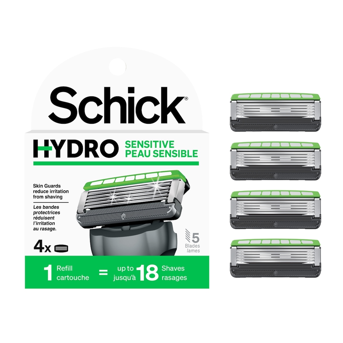 Cartouches de lames Schick Hydro Skin Comfort pour hommes avec gel apaisant pour peaux sensibles