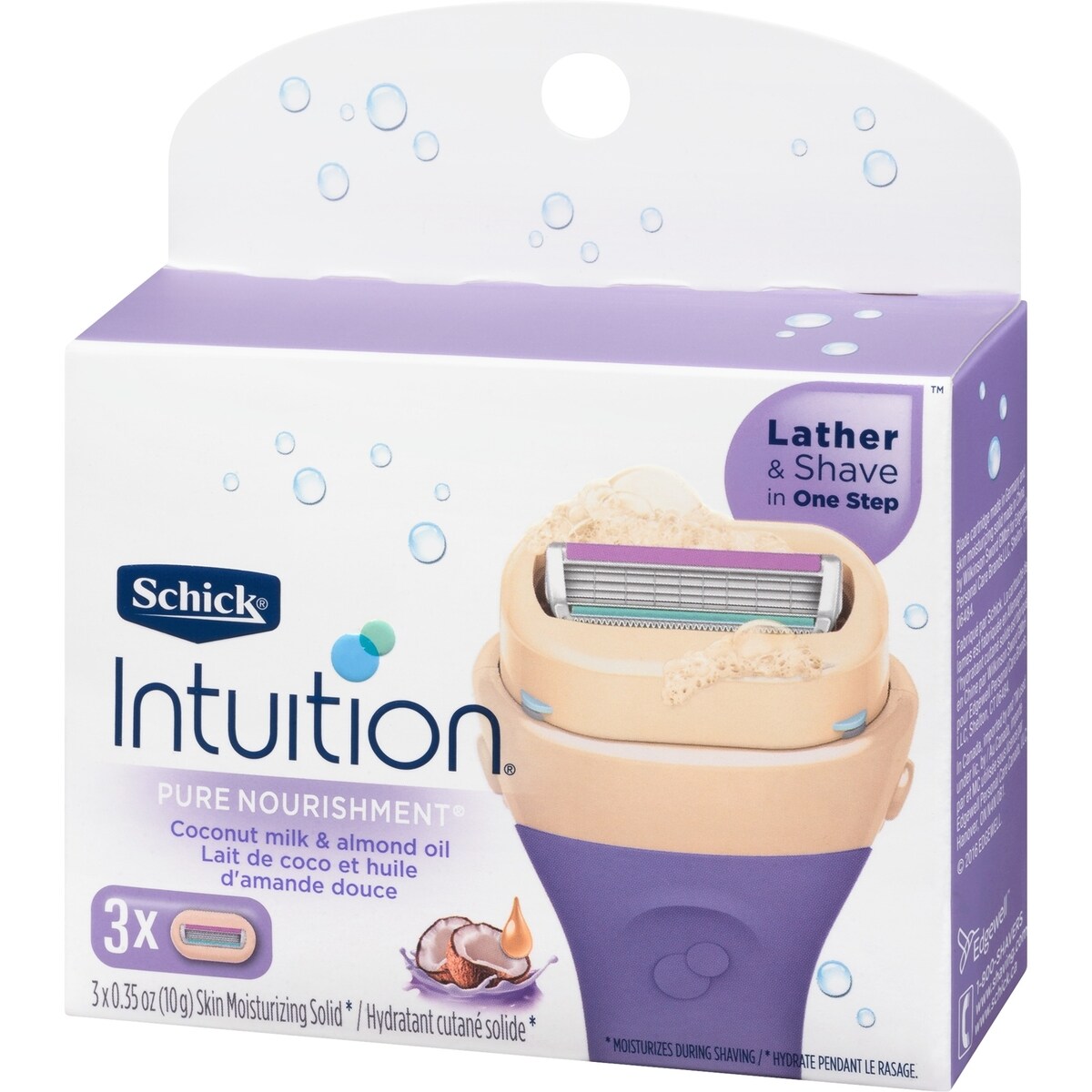 Cartouches de lames Schick Intuition Pure Nourishment avec lait de noix de coco et huile d’amande douce