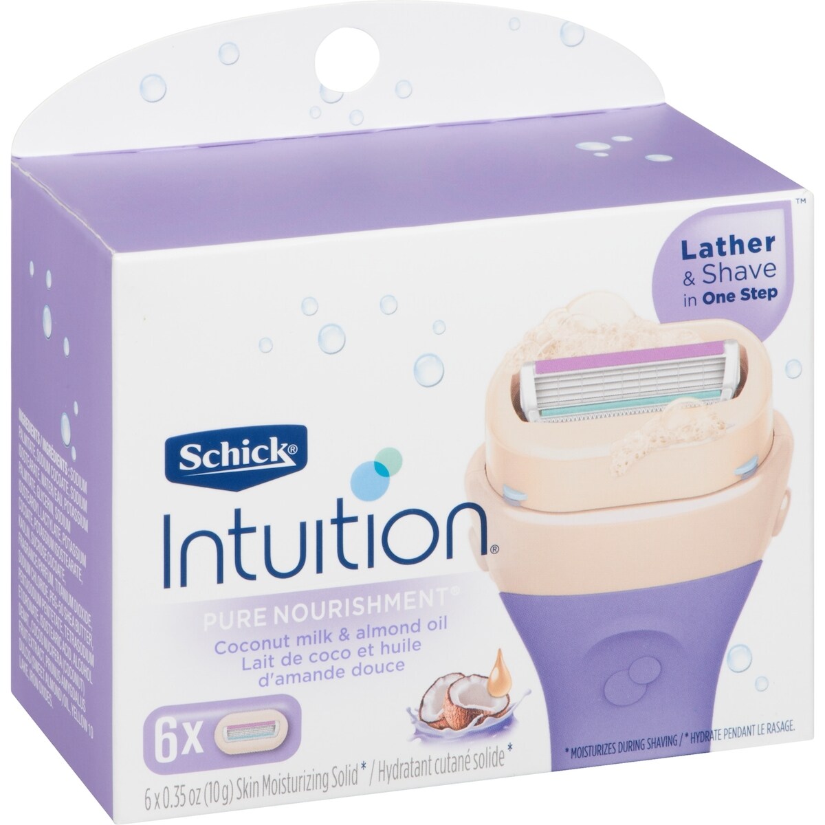 Cartouches de lames Schick Intuition Pure Nourishment avec lait de noix de coco et huile d’amande douce