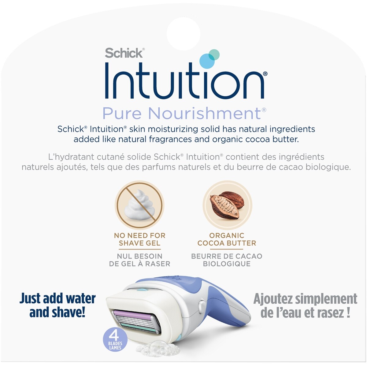 Cartouches de lames Schick Intuition Pure Nourishment avec lait de noix de coco et huile d’amande douce