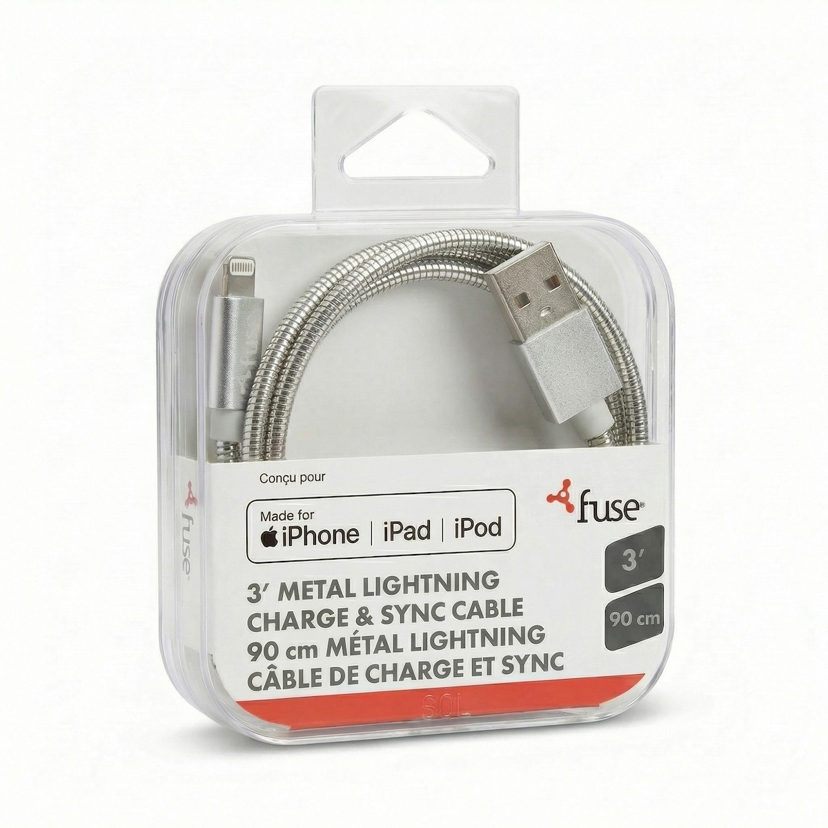 Câble Lightning en métal 3 pi – Argent