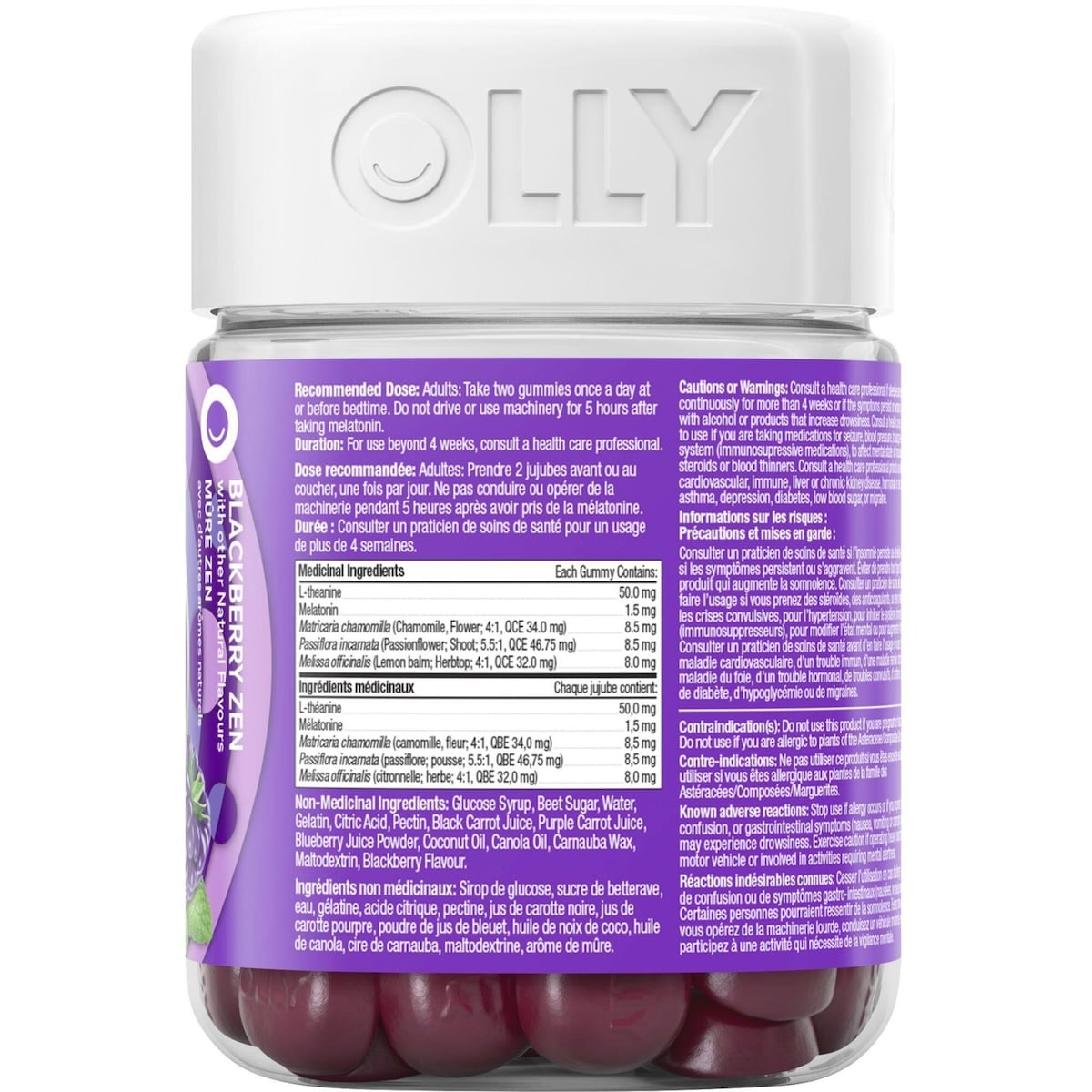 vitamine Aide au Sommeil OLLY Mûres Zen sans gluten 25 jours 50 gélifiés