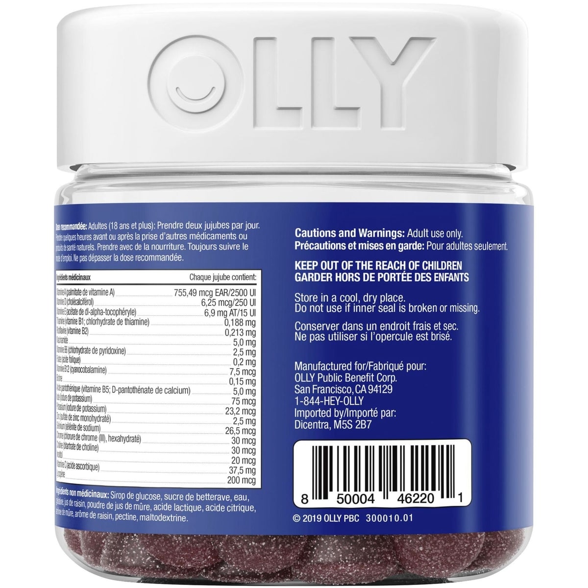 vitamine Pour Hommes OLLY Blitz de Mûres sans gluten 45 jours 90 gélifiés