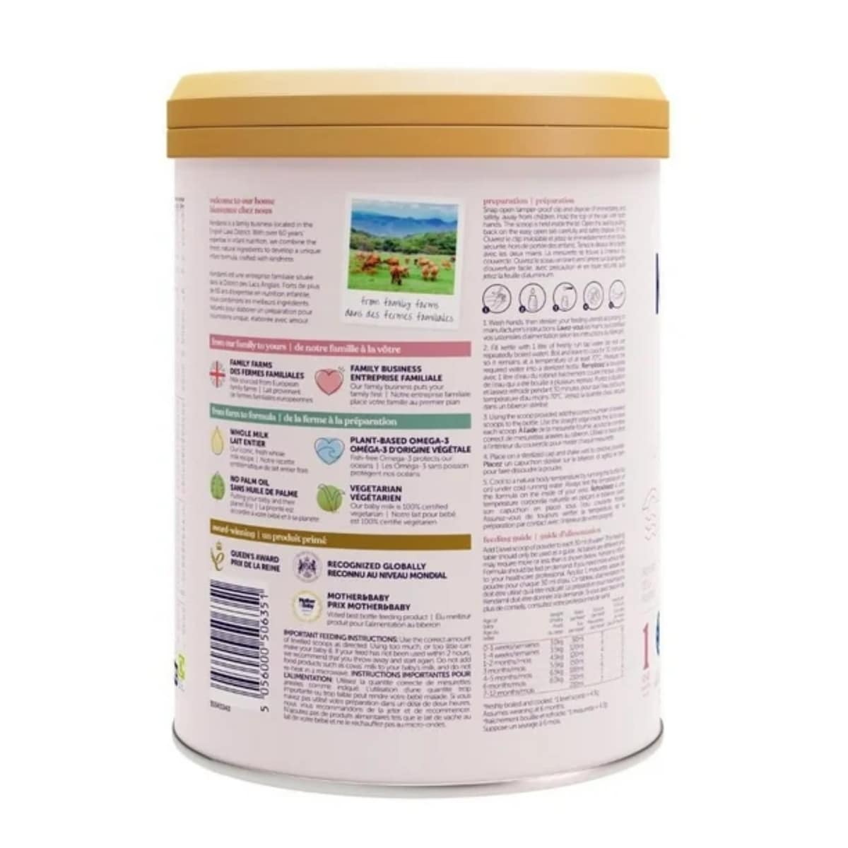 Kendamil Préparation pour nourrissons en poudre, européenne avec HMO, prébiotiques, sans huile de palme ni soja, avec DHA, 800g, 0-12 Mois Préparation pour nourrissons Kendamil