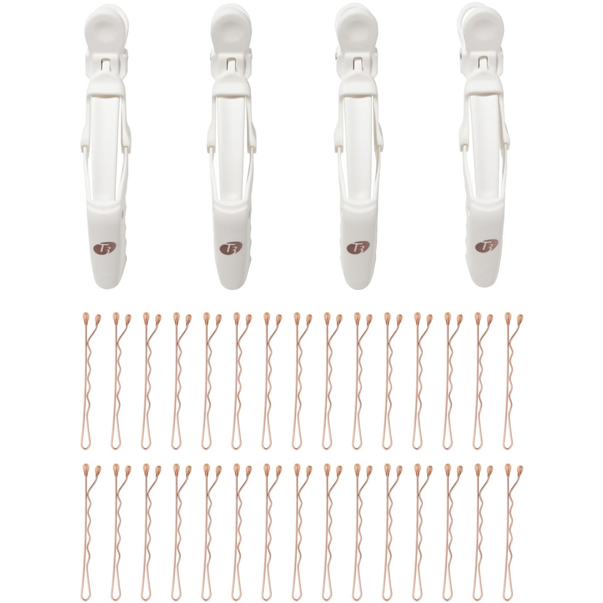 T3 Clip Kit with 4 Alligator Clips and 30 Rose Gold Bobby Pins 1 ea WHITE