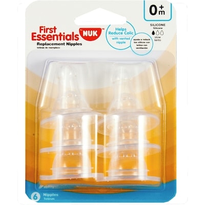 First Essentials Nipple 6PK, Slow Flow, Silicone
