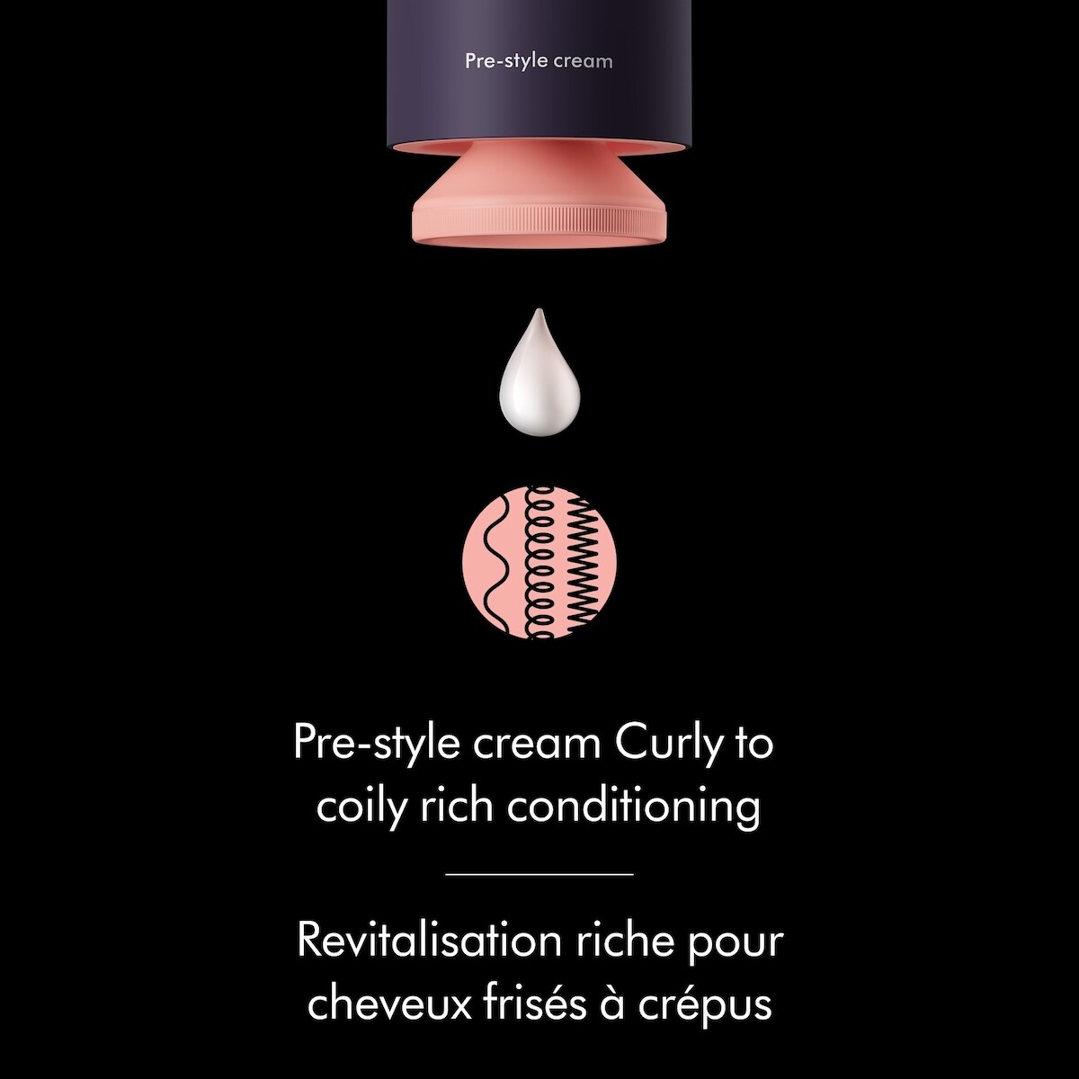 Crème de précoiffage Dyson Chitosan pour revitalisation riche des cheveux bouclés à crépus (100ml)