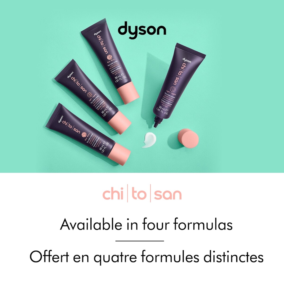Crème de précoiffage Dyson Chitosan pour revitalisation riche des cheveux bouclés à crépus (100ml