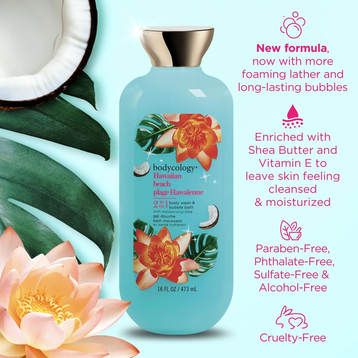 Plage Hawaïenne Gel Douche Bain Moussant 2 en 1