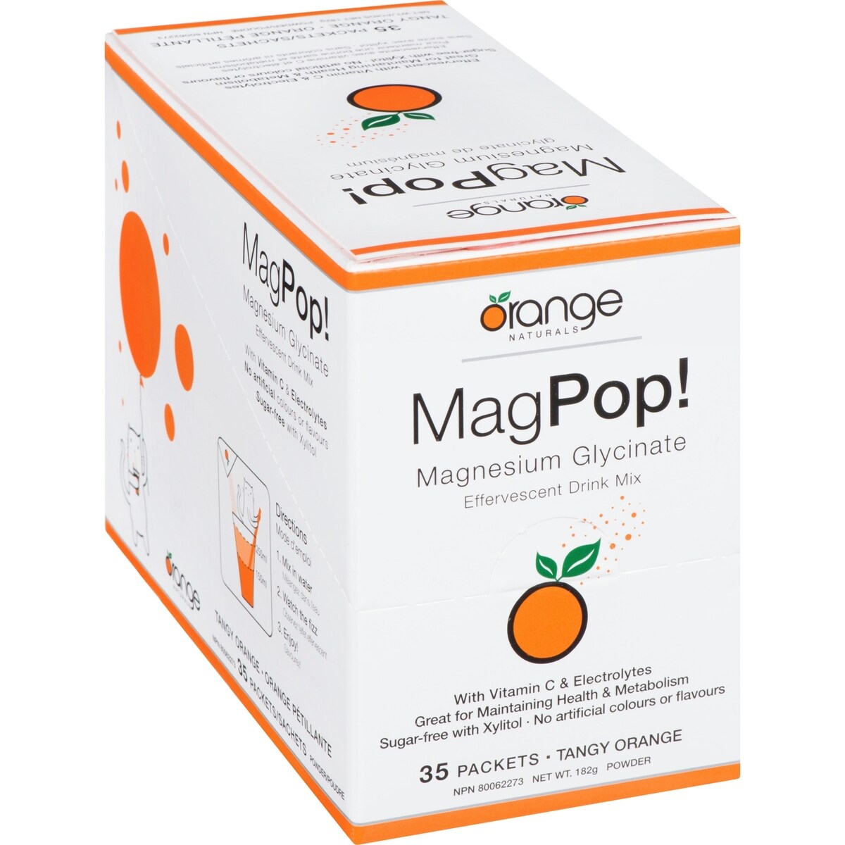 MagPop! Mélange à boire effervescente glycinate de magnésium, orange pétillante