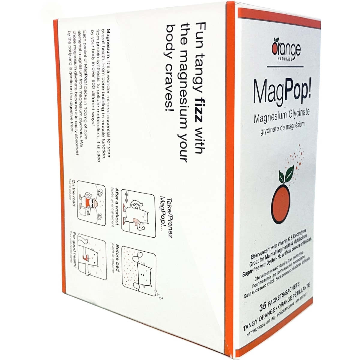 MagPop! Mélange à boire effervescente glycinate de magnésium, orange pétillante