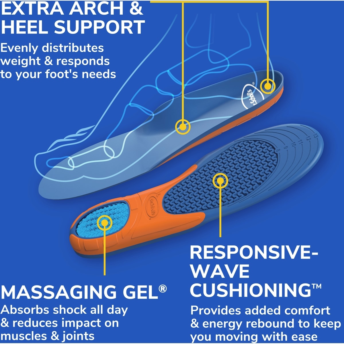 Extra Comfort All-Day Insoles with Massaging Gel®, Mens Size 8-14
